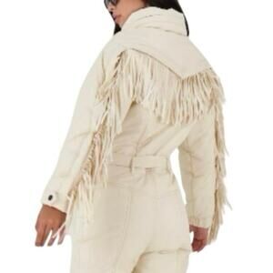 NWT Stunning ivory Fringe skiing outfit SzL  snow wear snowboard winter ski